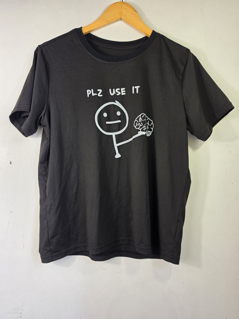 SHEIN Black Short Sleeve Tee with White Cartoon Print